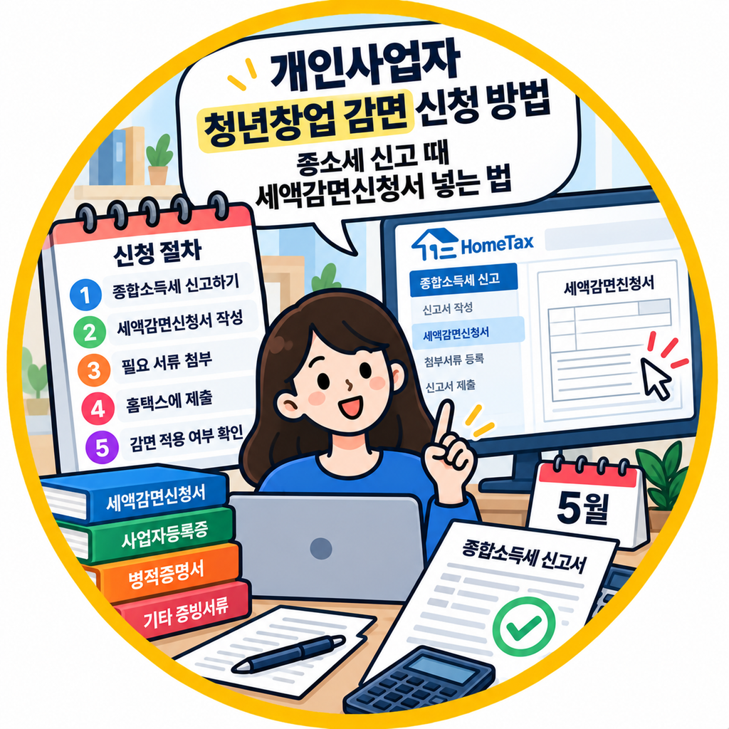 개인사업자 청년창업 감면 신청 방법, 종소세 신고 때 세액감면신청서 넣는 법 — 청년창업 감면 신청