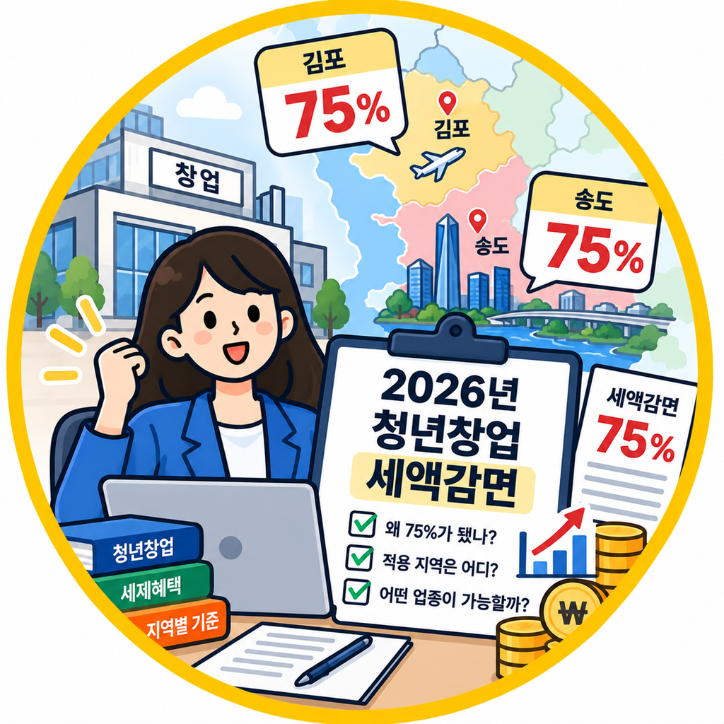 청년 사업자 세액감면 2026, 송도·김포 사업자는 왜 75%가 됐나 — 청년창업 세액감면 지역