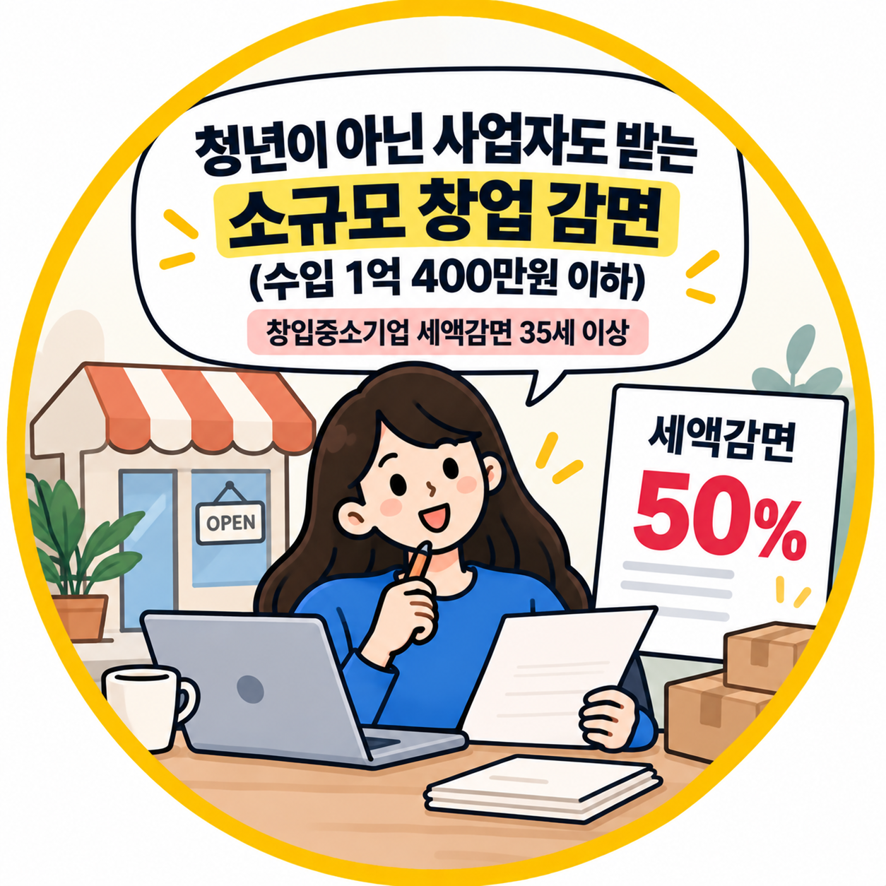 청년이 아닌 사업자도 받는 소규모 창업 감면(수입 1억 400만원 이하) — 창업중소기업 세액감면 35세 이상
